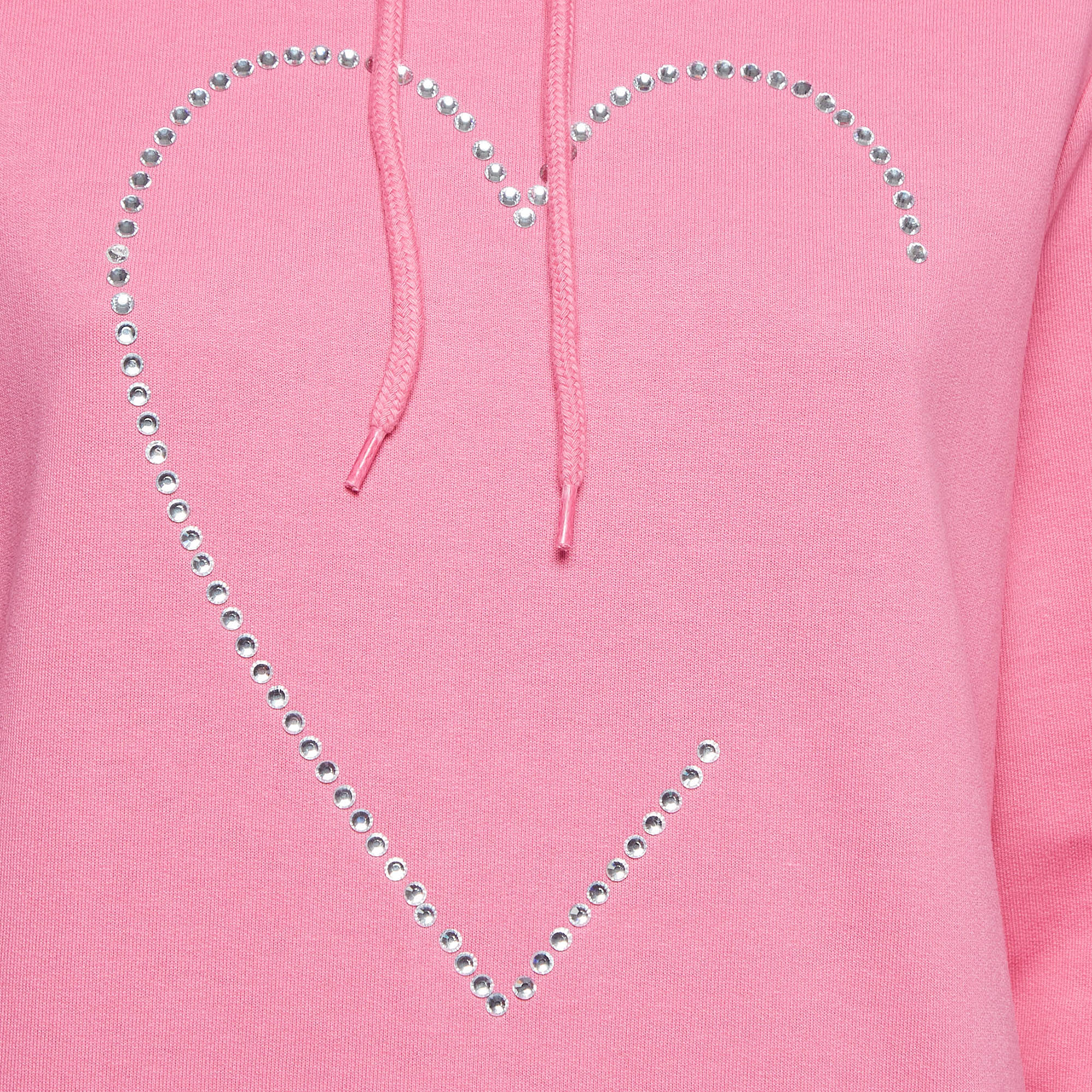 Love Moschino Pink Crystal Embellished Cotton Hoodie S