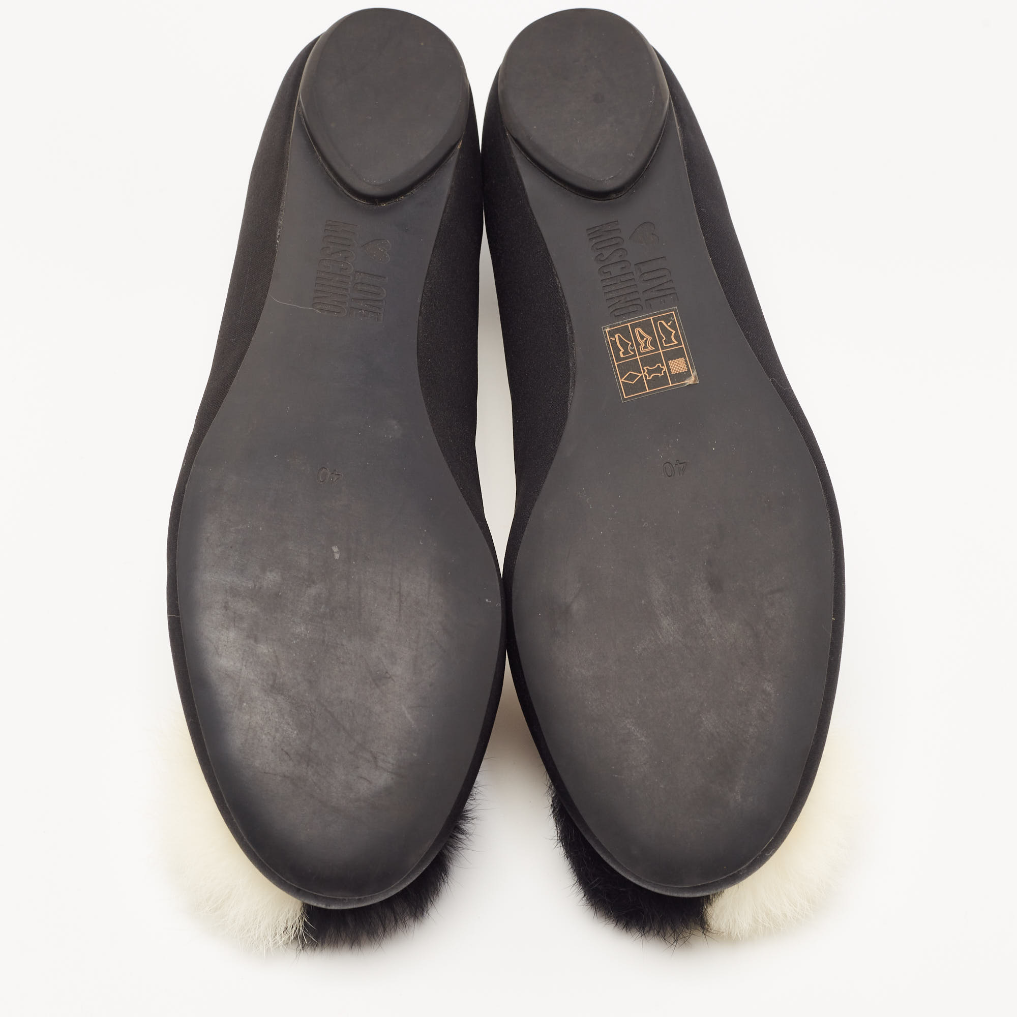 Love Moschino Black Satin Pom Pom Ballet Flats Size 40