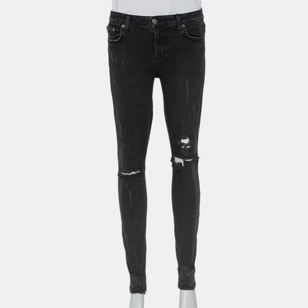 Lovers + friends black denim distressed skinny ricky jeans m