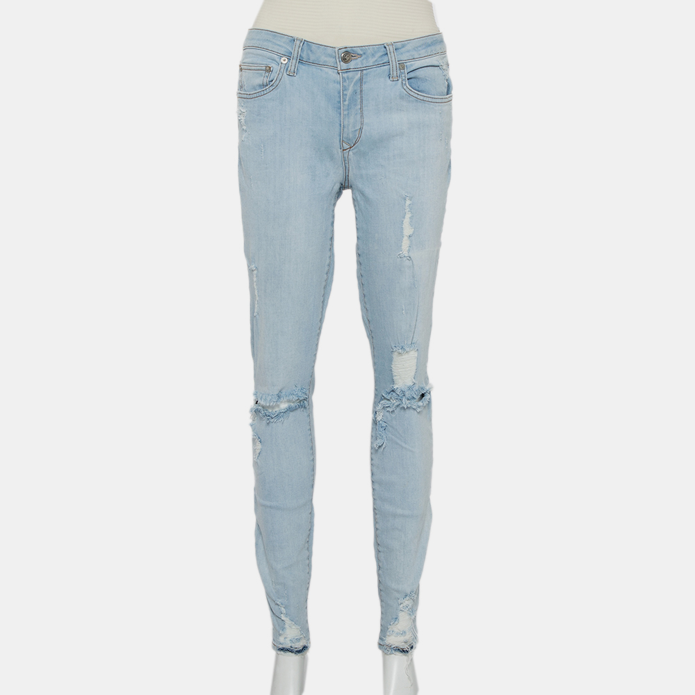 Lovers + friends blue light wash denim distressed skinny jeans m