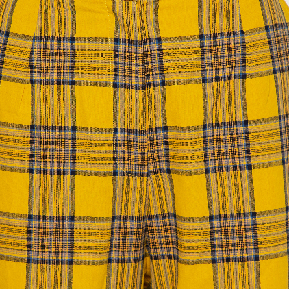 LPA Mustard Yellow Cotton Plaid Slim Trousers L