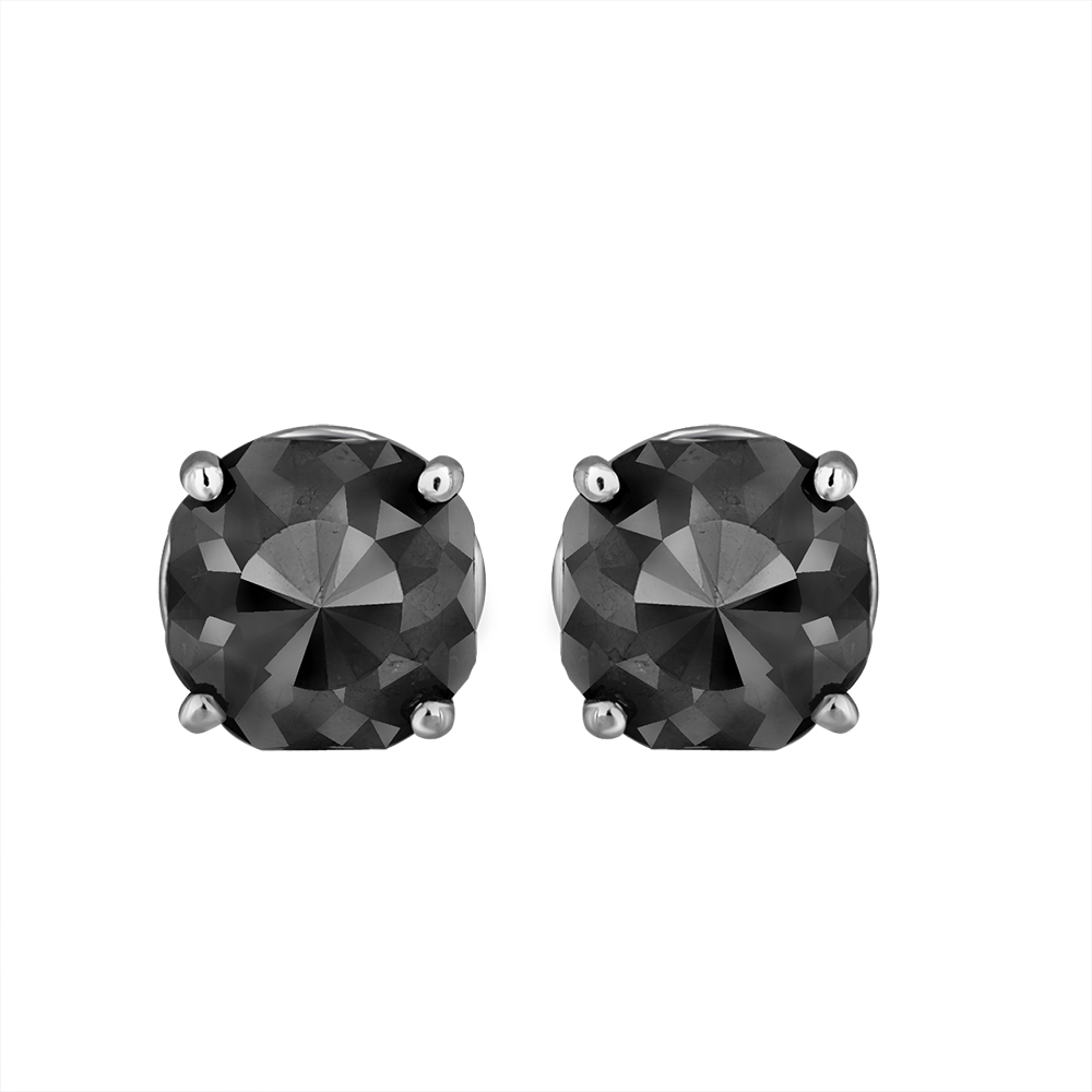 14K White Gold Black Stone Stud Earrings (Appox 4.00 cts)