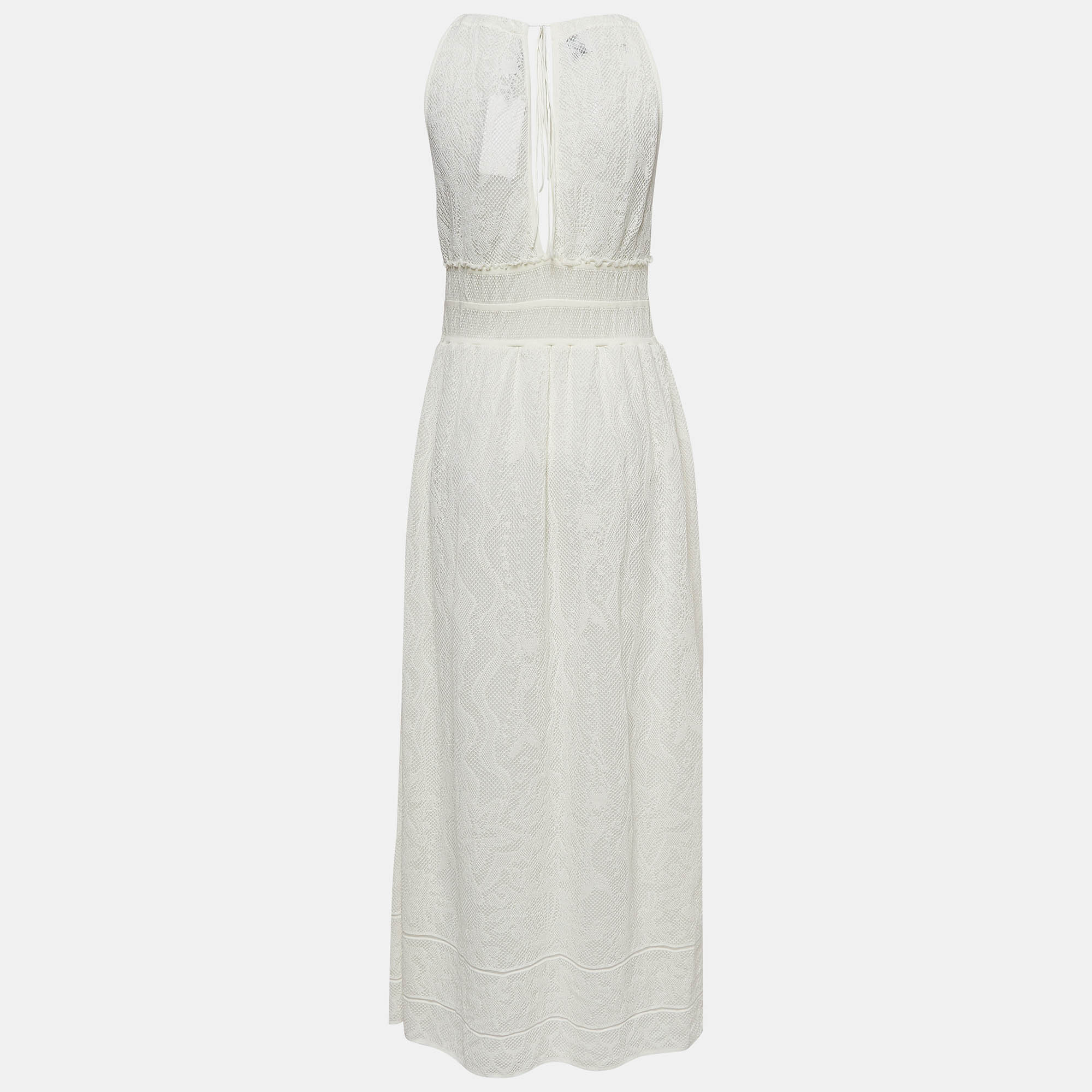 M Missoni White Patterned Knit Sleeveless Midi Dress M