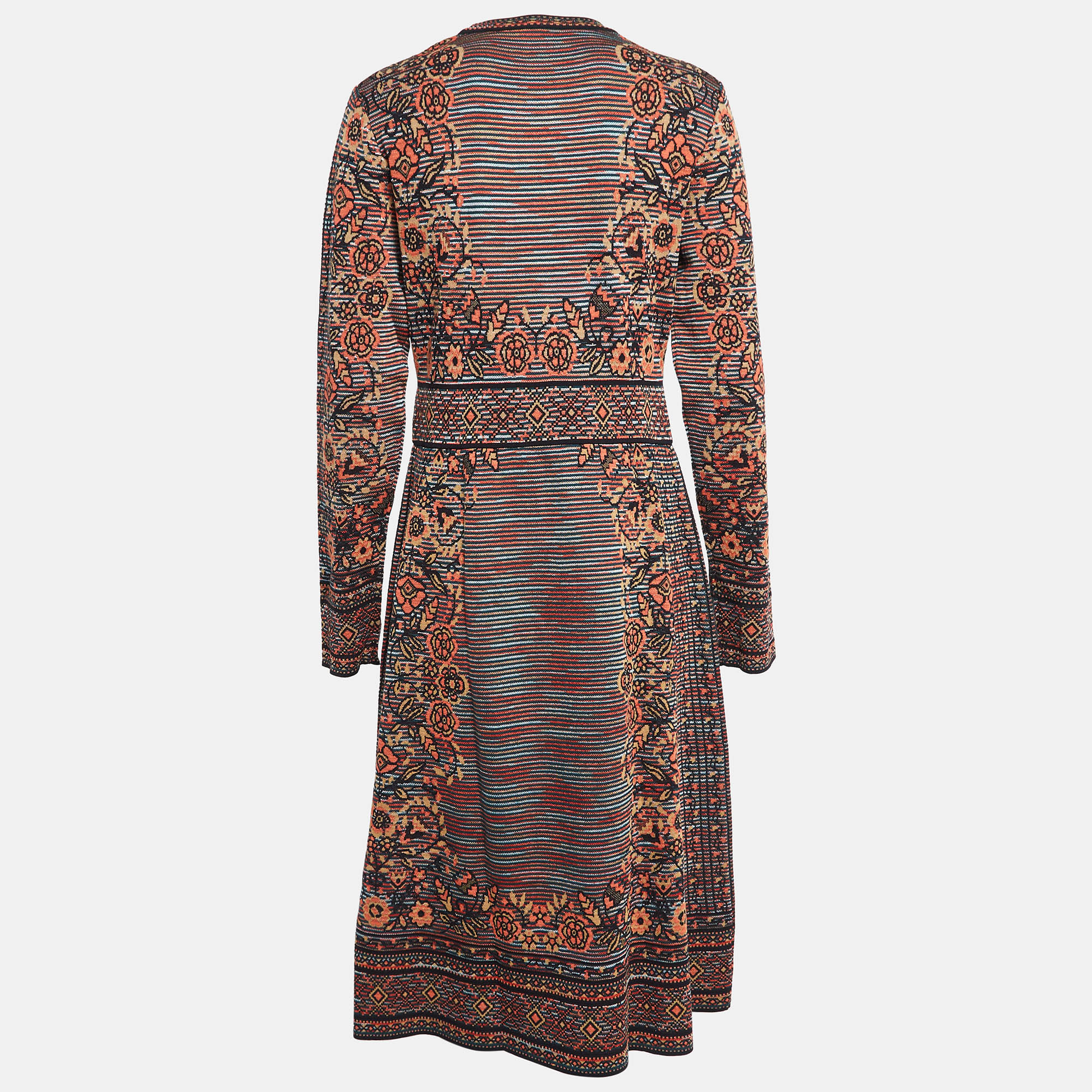 M Missoni Denim Patterned Knit Full Sleeve Midi Dress L