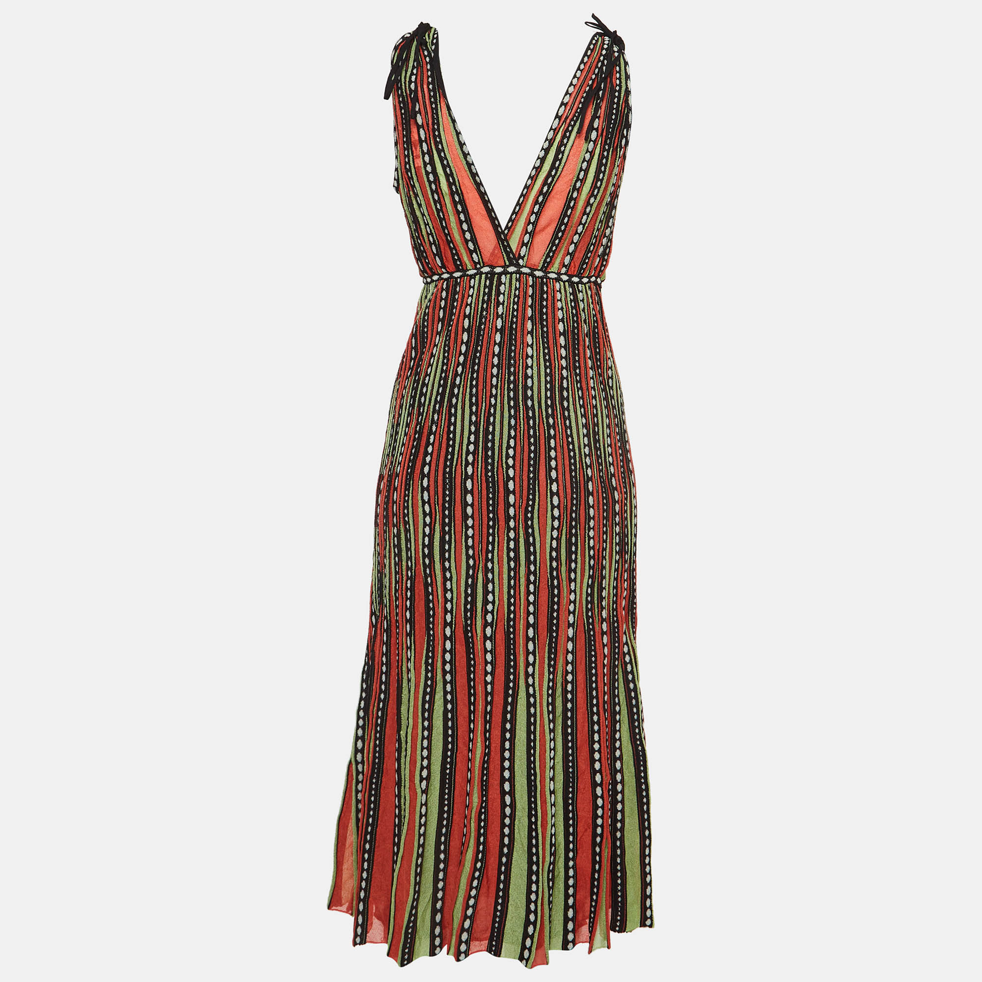 M Missoni Multicolor Alga And Bubble Pattern Knit Sleeveless Midi Dress S