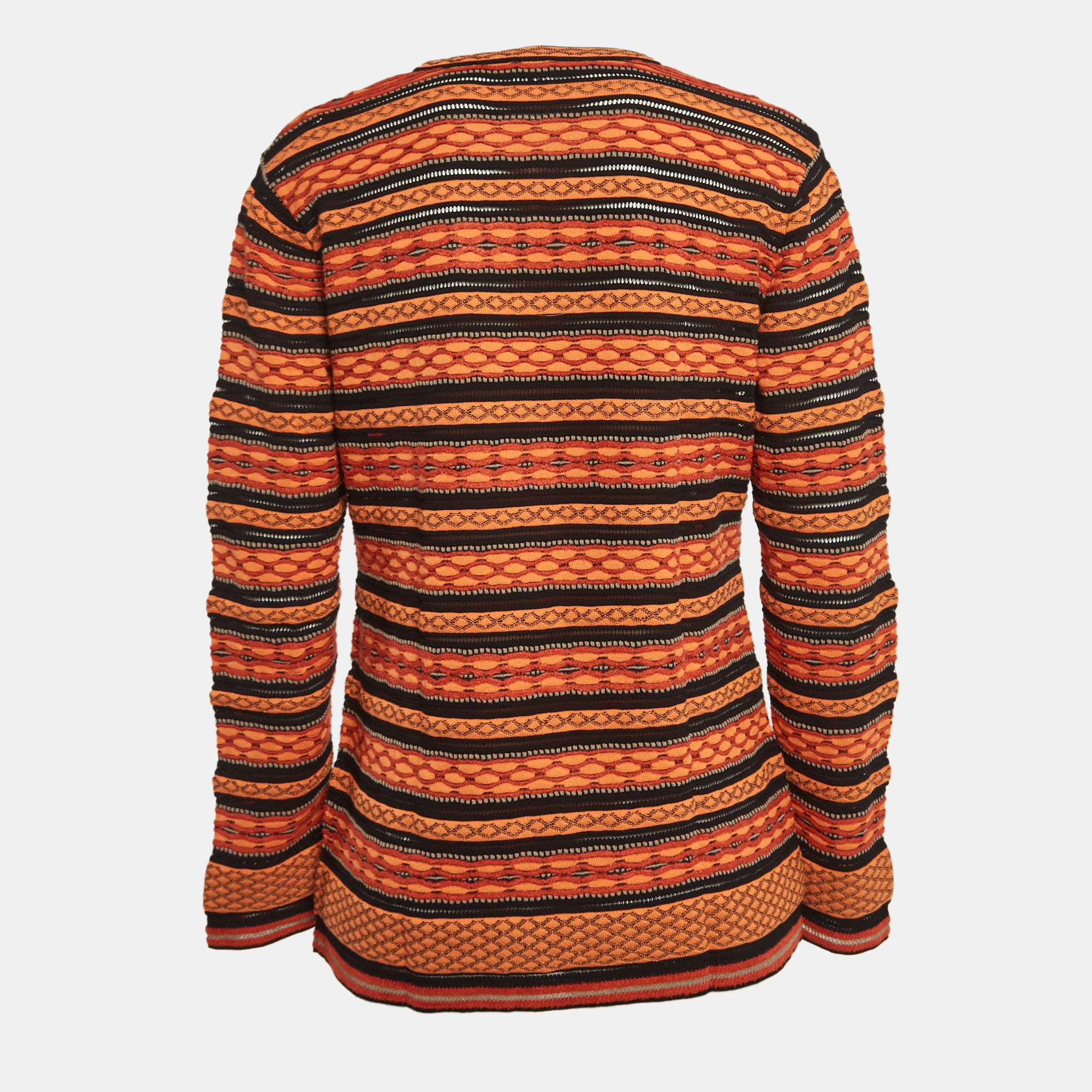 M Missoni Orange/Black Patterned Knit Long Sleeve Top L