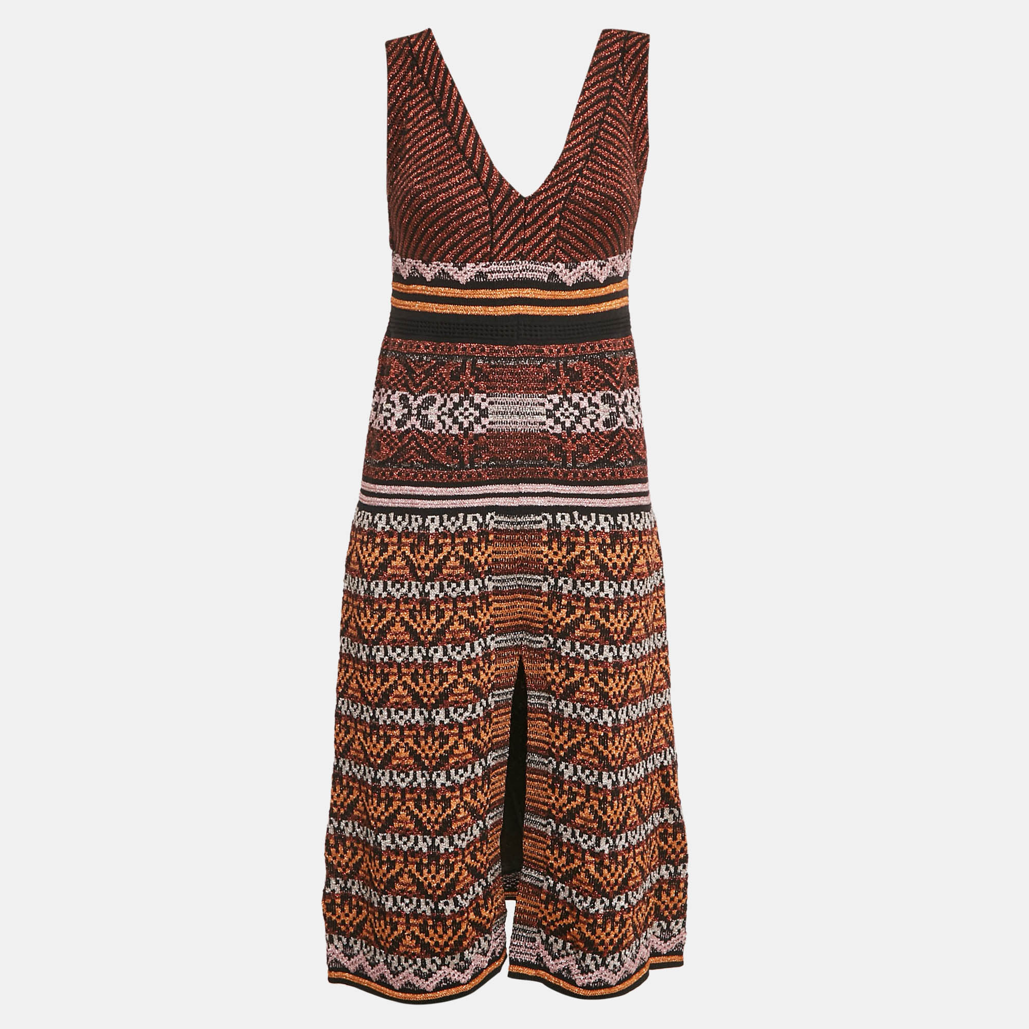 M Missoni Metallic Patterned Lurex Knit V-Neck Sleeveless Midi Dress S, Orange 
M Missoni Metallic Patterned Lurex Knit V-Neck Sleeveless Midi Dress S, Orange