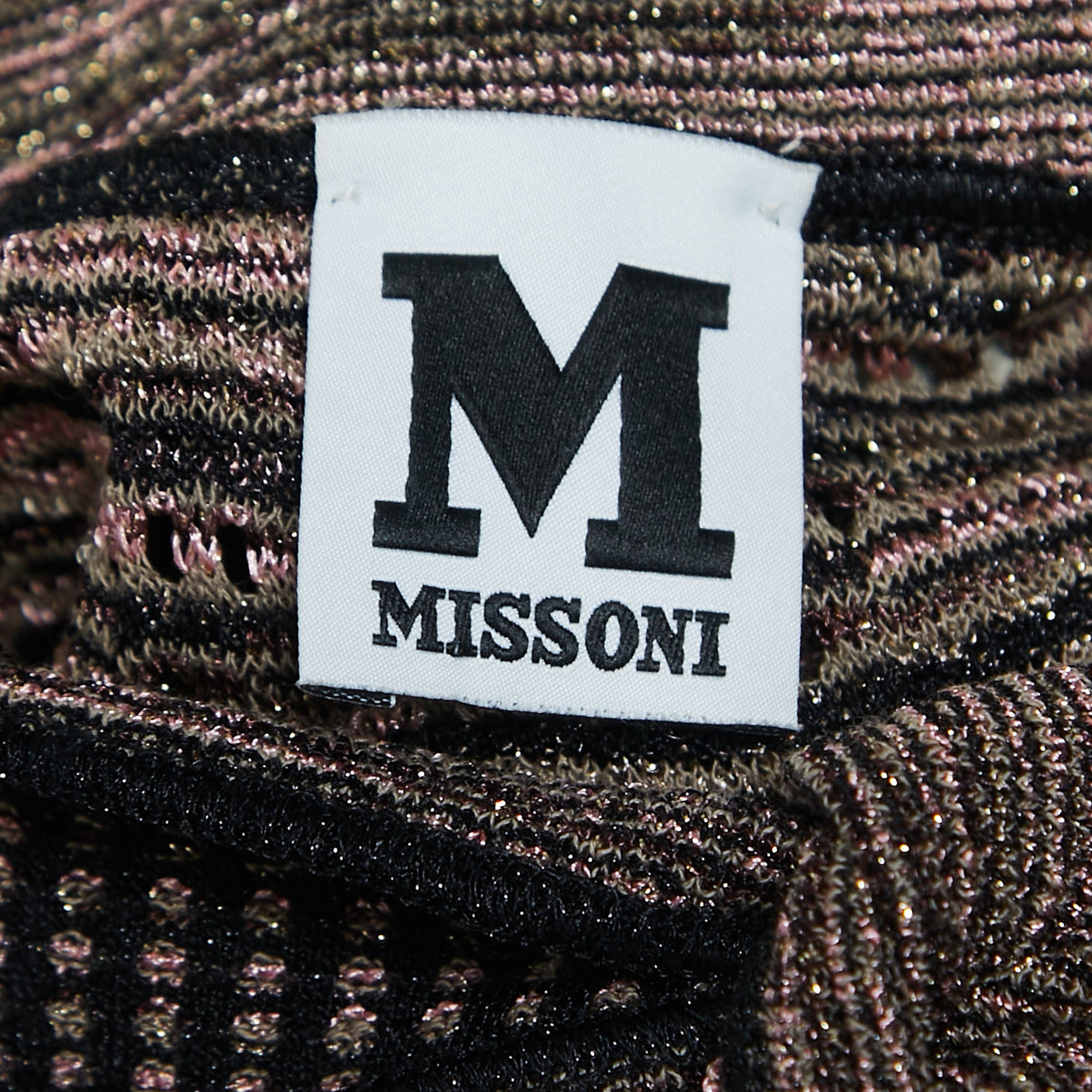 M Missoni Black/Pink Perforated Lurex Knit Maxi Dress L