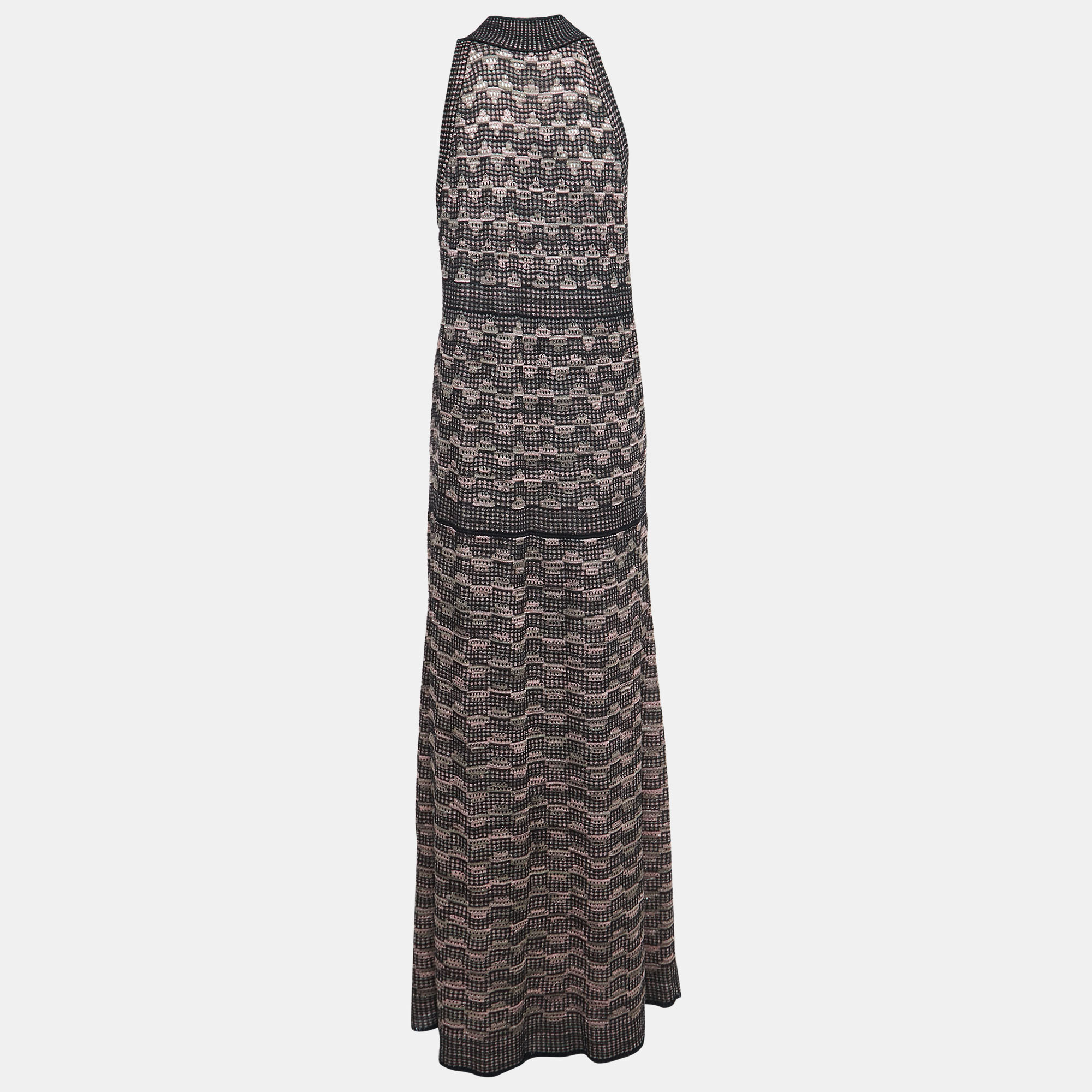 

M Missoni Black/Pink Perforated Lurex Knit Maxi Dress