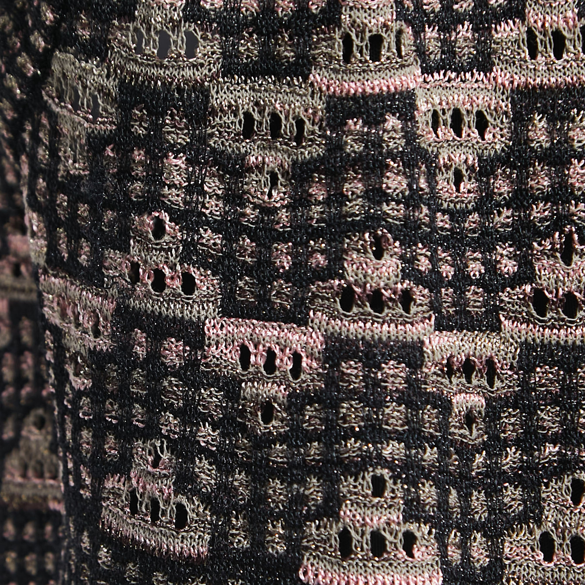 M Missoni Black/Pink Perforated Lurex Knit Maxi Dress L