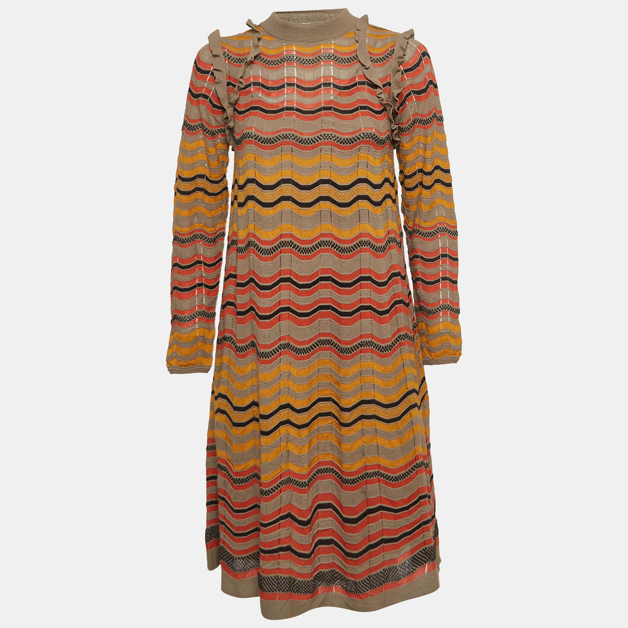 M missoni multicolor patterned knit ruffled dress s