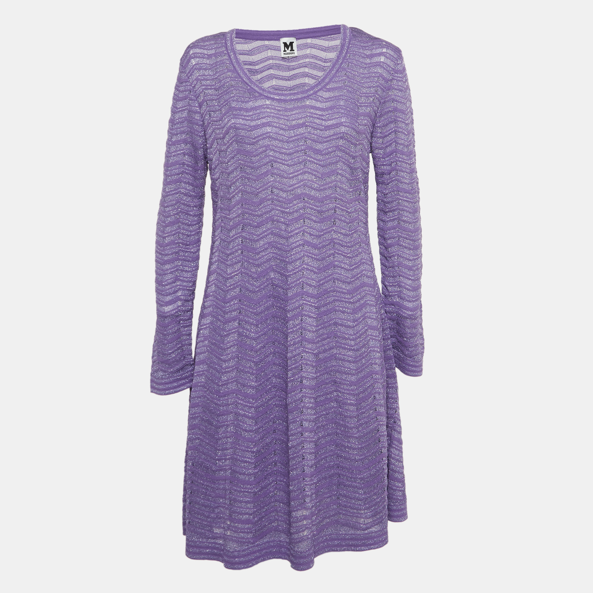 M missoni purple patterned lurex knit short dress l
