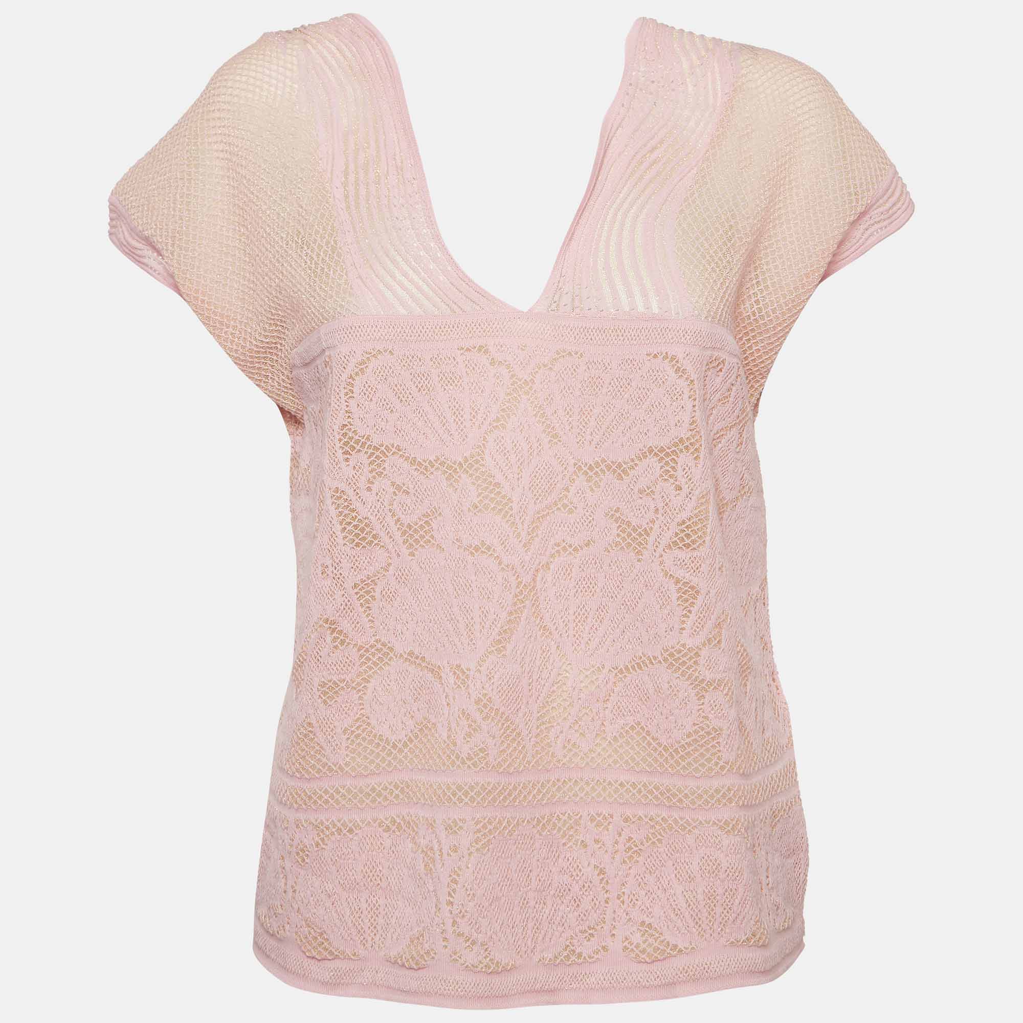 M missoni pink floral pattern lurex knit cap sleeve top m