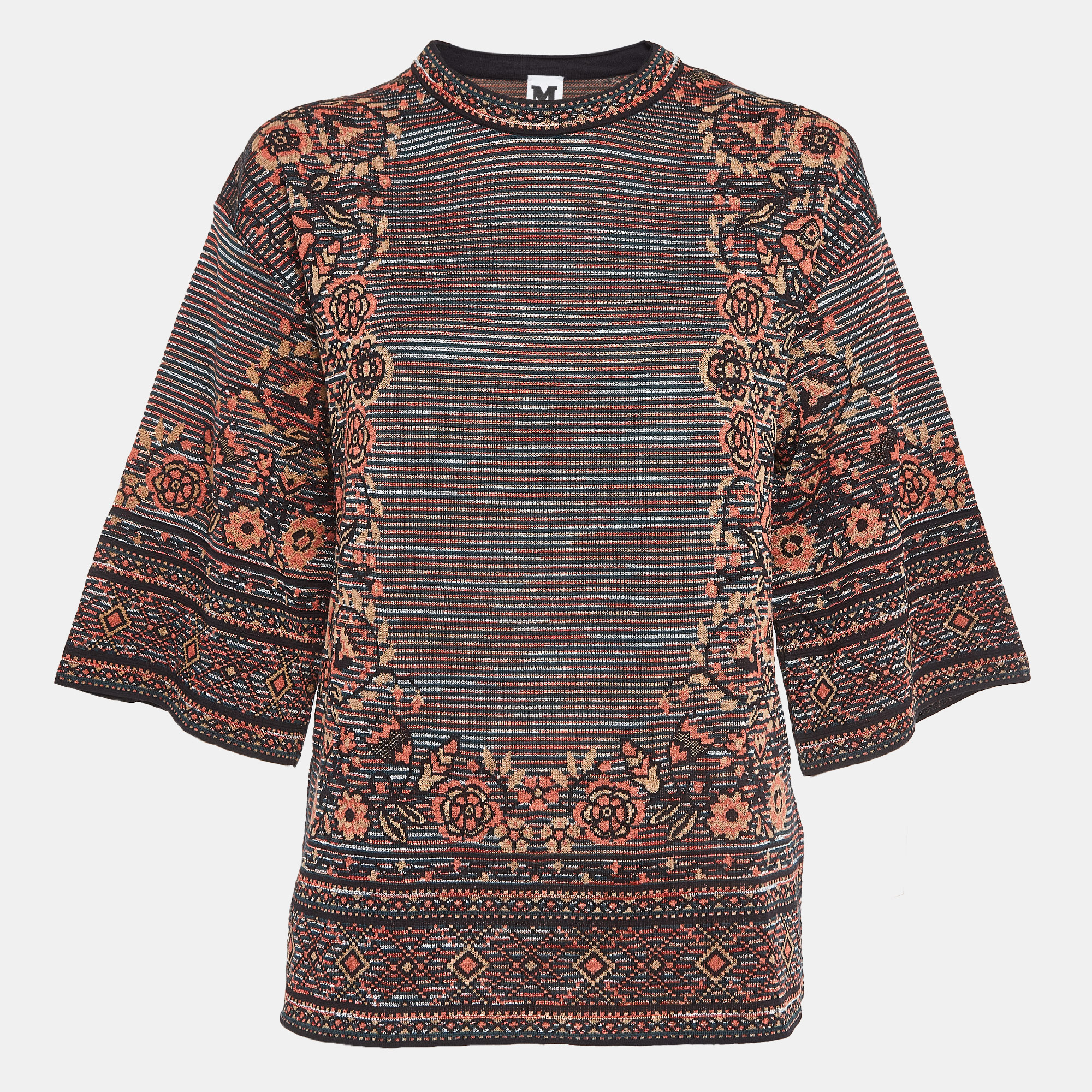 M missoni brown floral intarsia knit long sleeve top m
