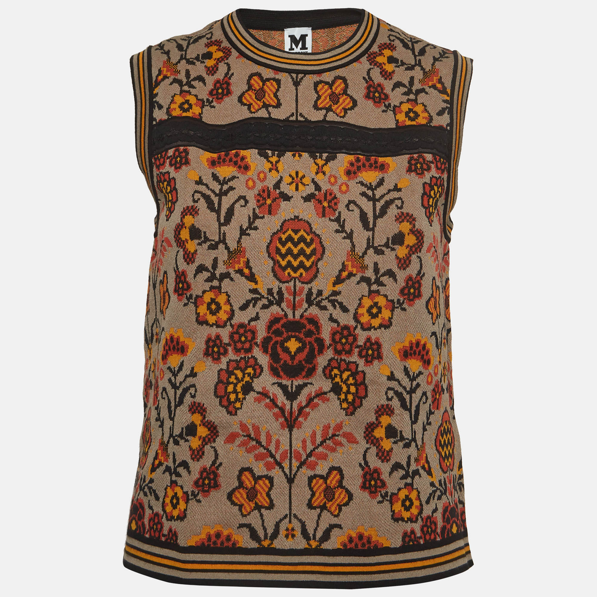 M missoni brown floral pattern knit sleeveless top m