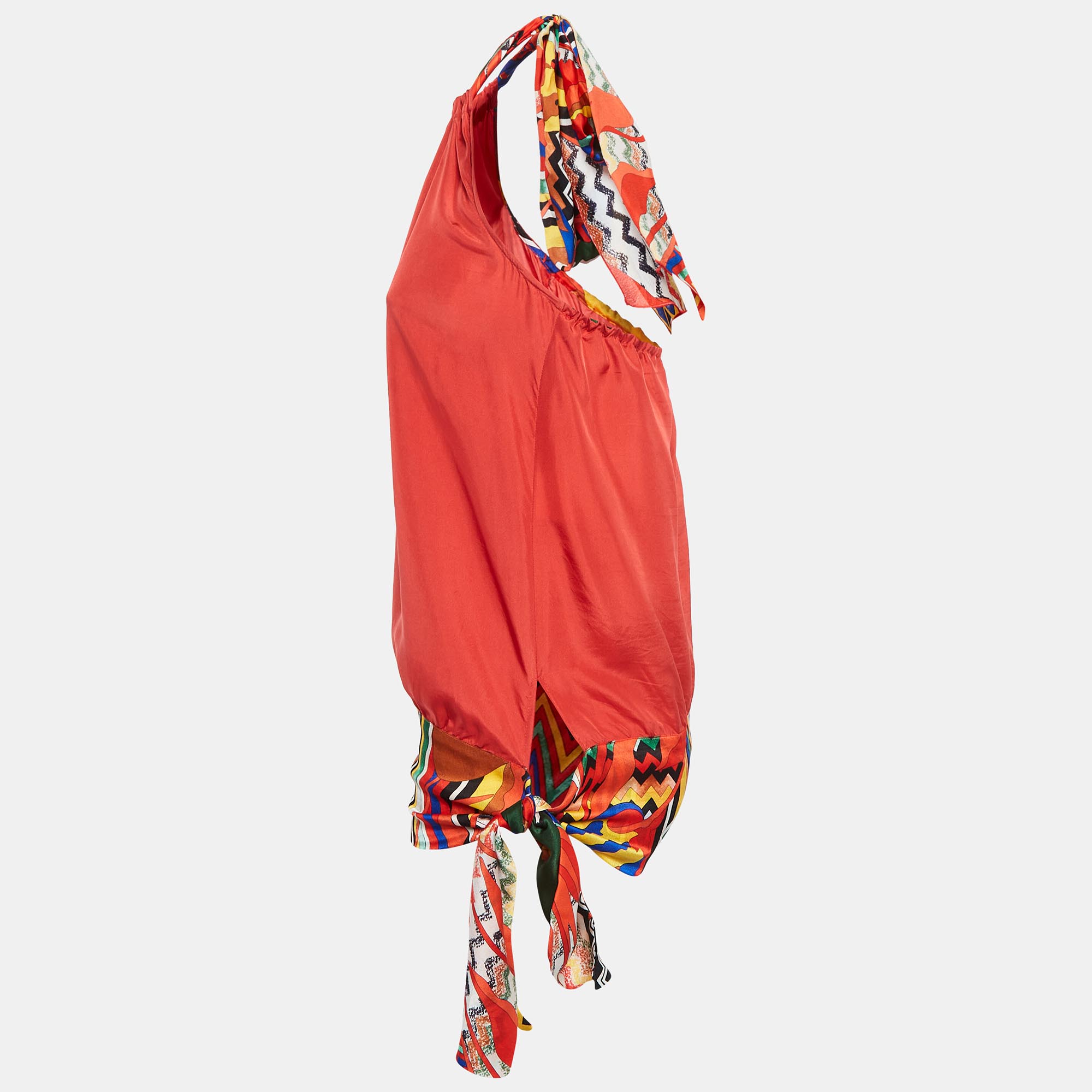 M Missoni Red Printed Silk Halter Neck Top S