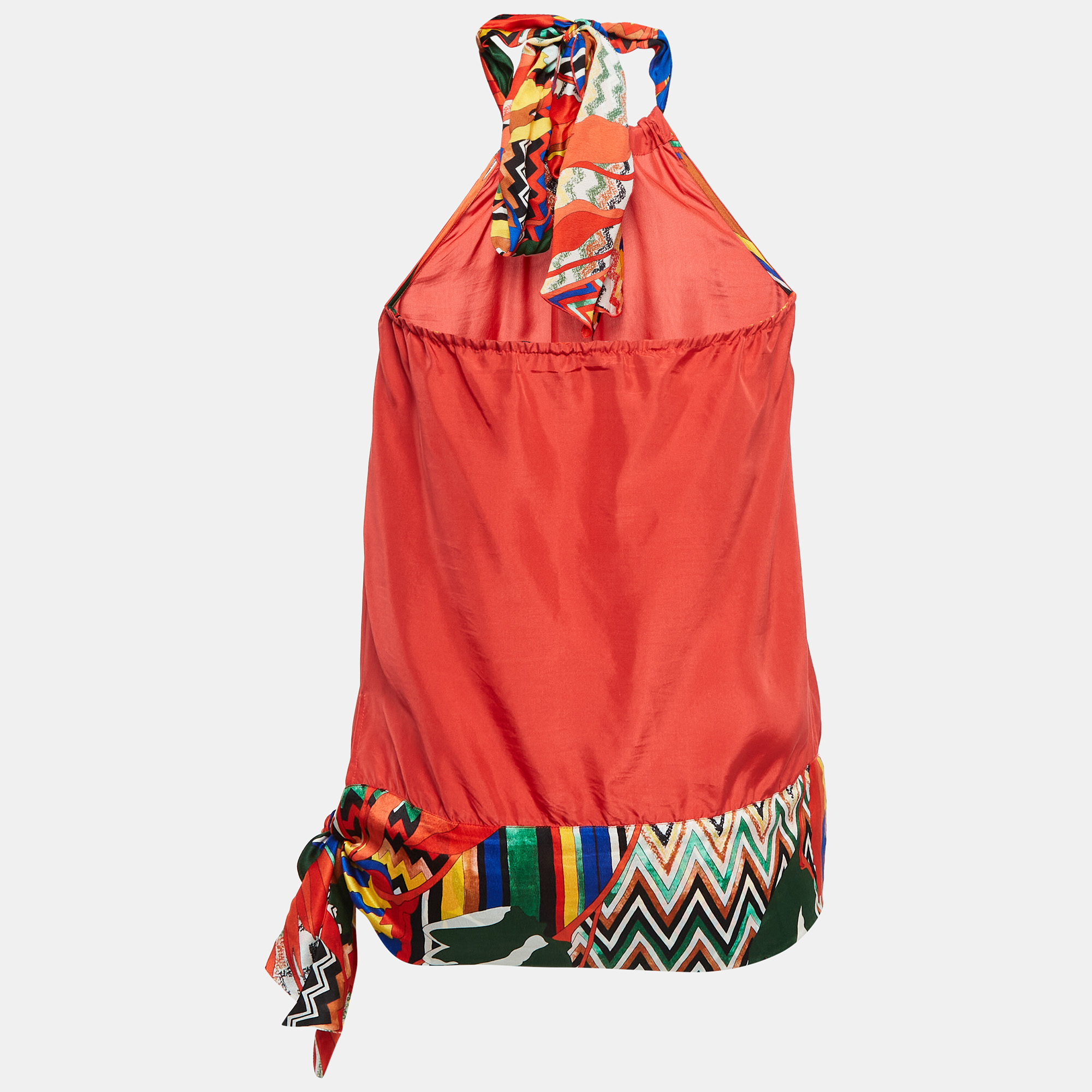 M Missoni Red Printed Silk Halter Neck Top S