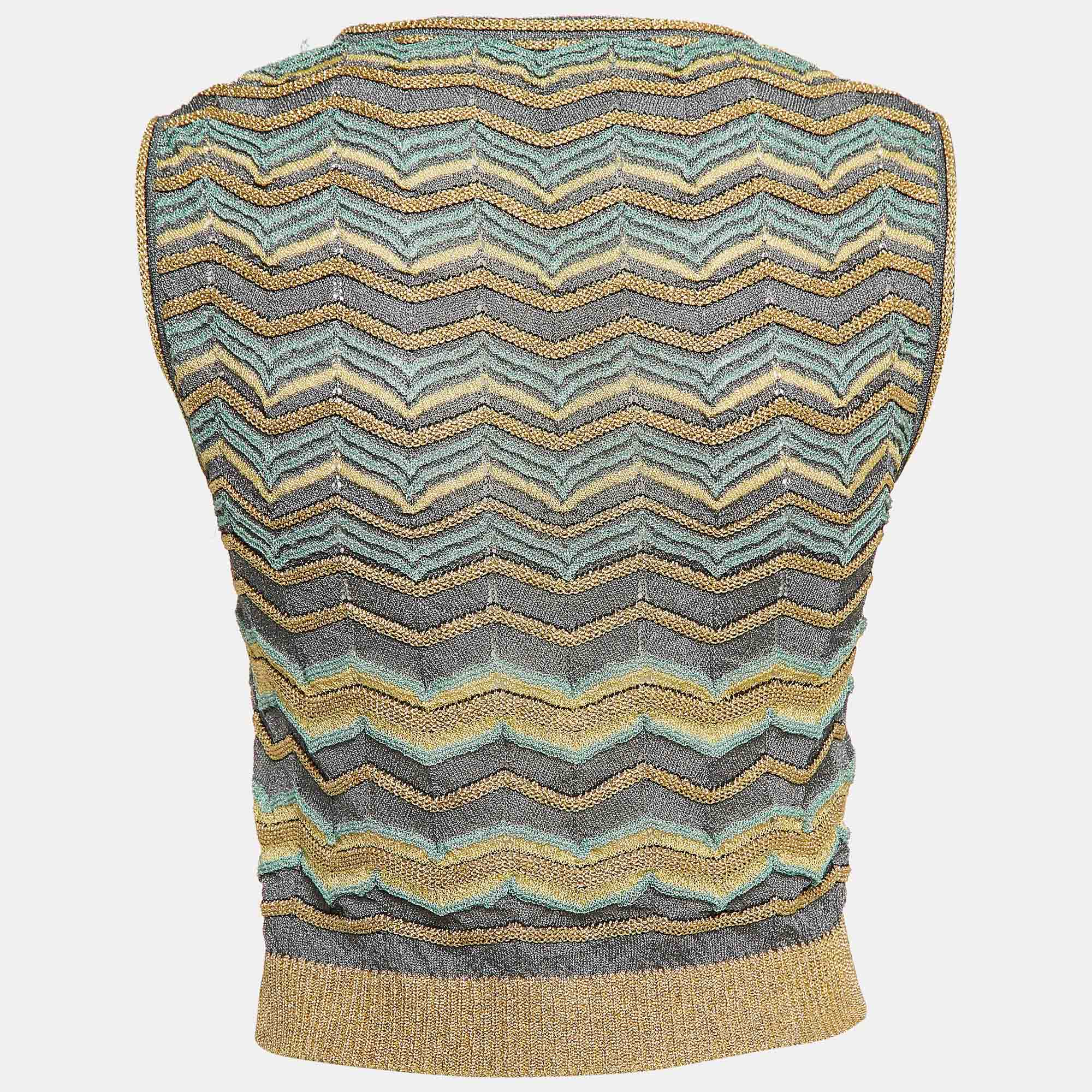 M Missoni Multicolor Chevron Lurex Knit Crop Top S