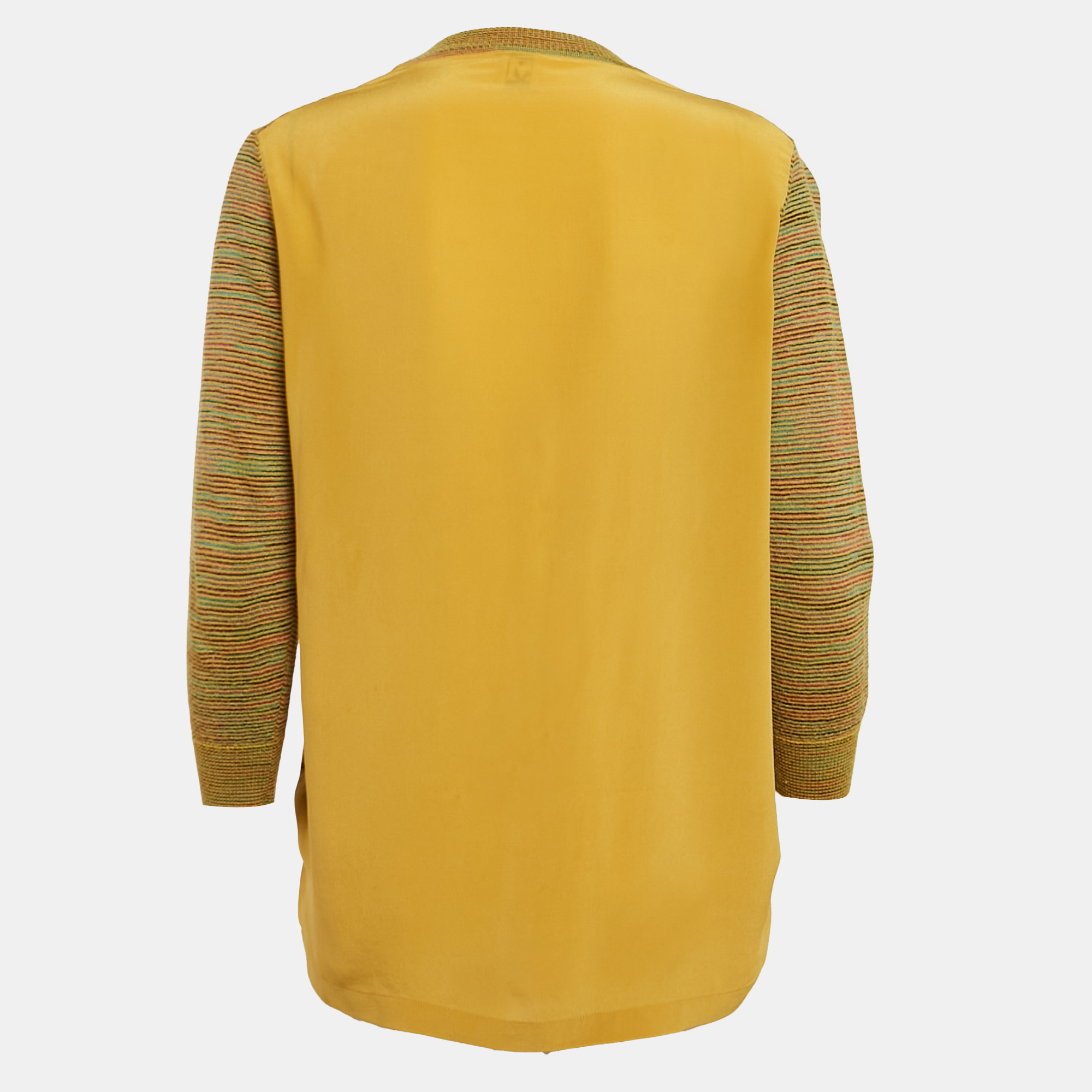 M Missoni Yellow Stripe Knit And Silk Buttoned Cardigan M