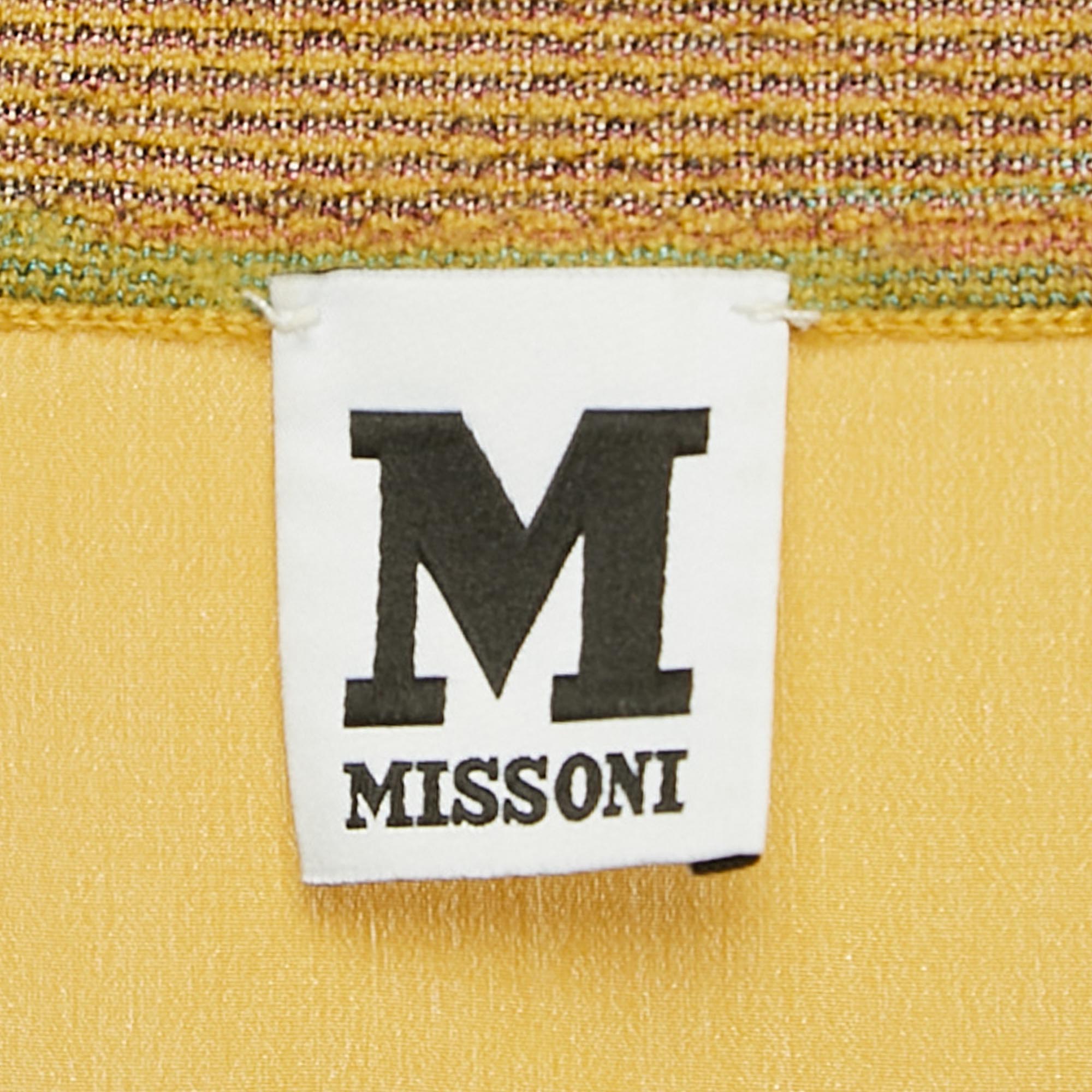 M Missoni Yellow Stripe Knit And Silk Buttoned Cardigan M