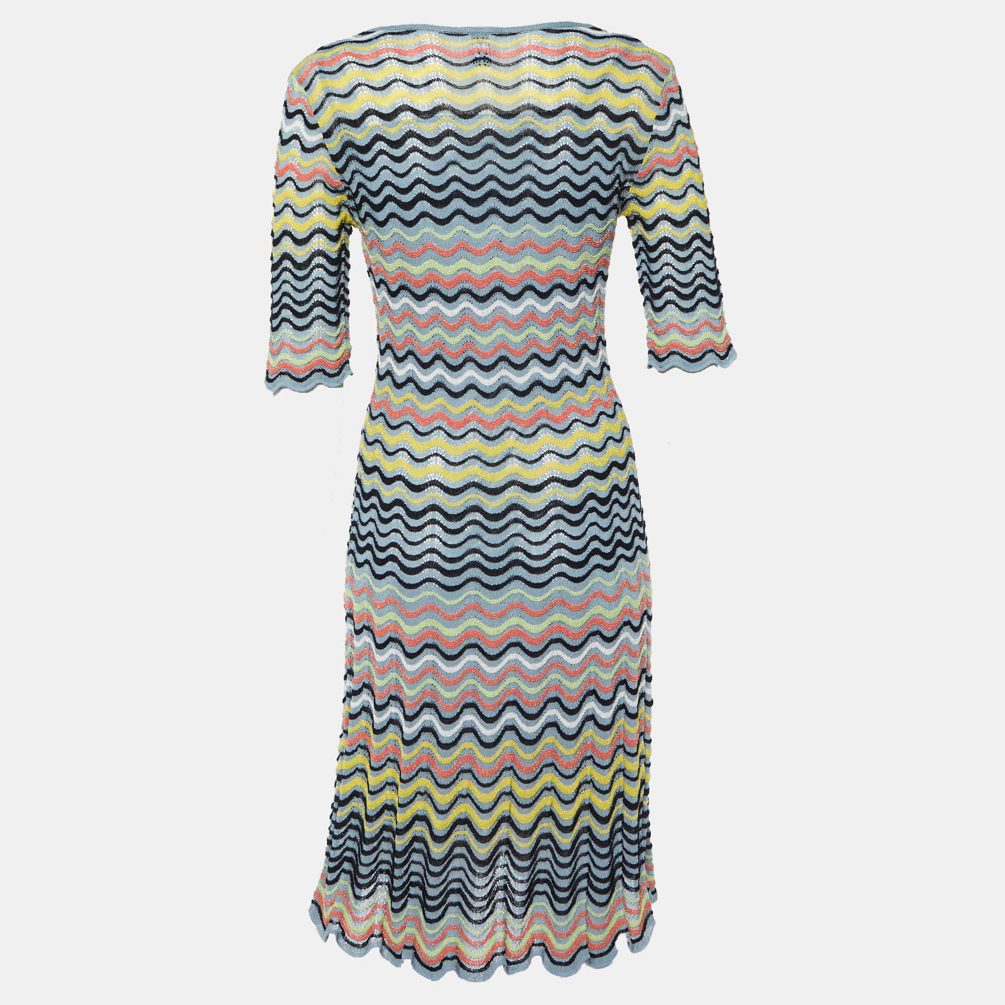 M Missoni Grey/Multicolor Wave Patterned Lurex Knit Dress M