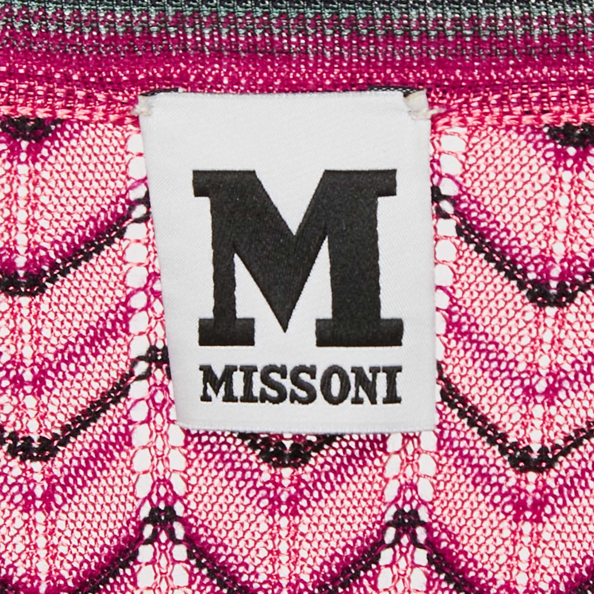 M Missoni Pink Chevron Pointelle Knit Button Front Cardigan M