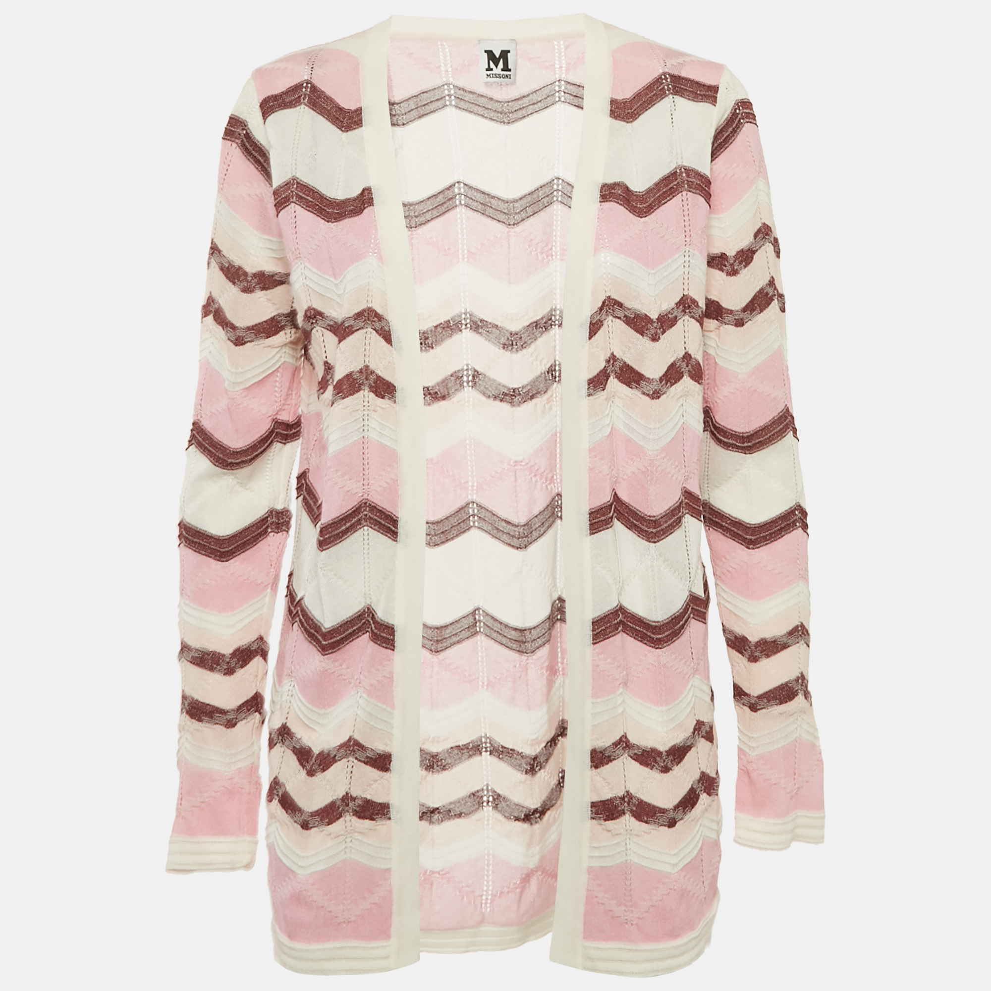 M Missoni Pink/Multicolor Chevron Pattern Knit Open Front Cardigan S
M Missoni Pink/Multicolor Chevron Pattern Knit Open Front Cardigan S