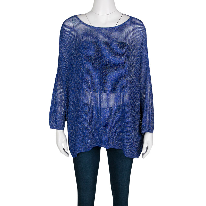 

M Missoni Blue Lurex Perforated Knit Oversized Top