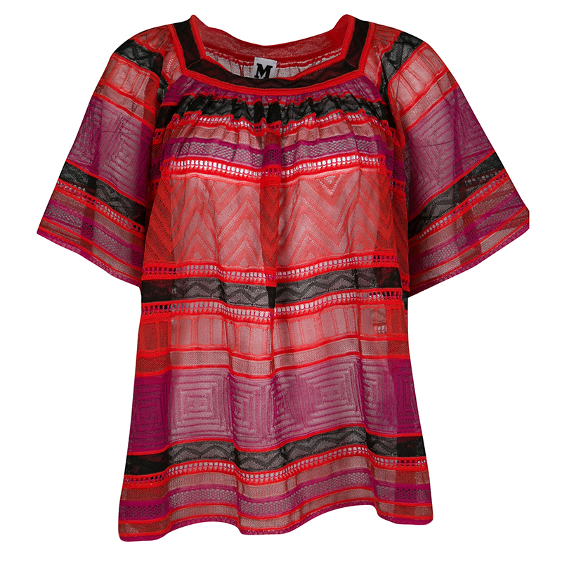 M Missoni Multicolor Striped Perforated Textured Knit Top M