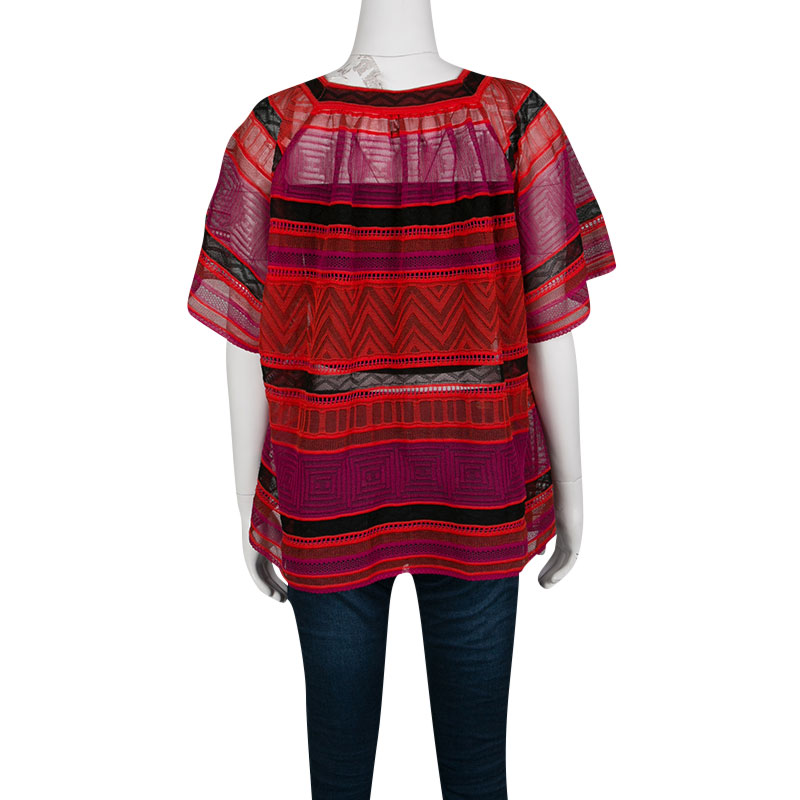 M Missoni Multicolor Striped Perforated Textured Knit Top M