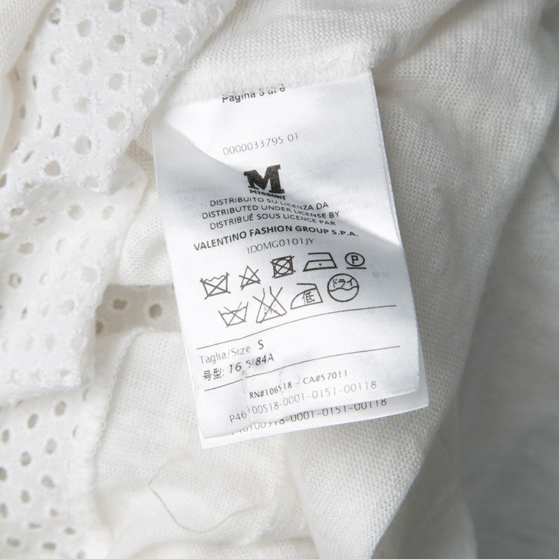 M Missoni White Knit Eyelet Panel Detail Short Sleeve Top M
