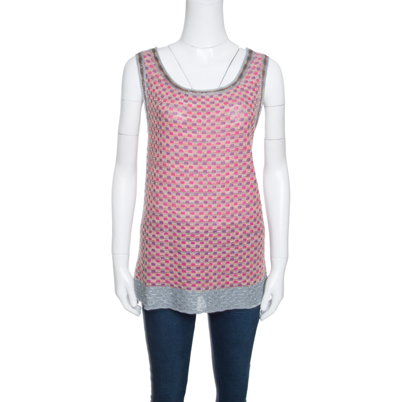 Image of M Missoni Multicolor Patterned Lurex Knit Sleeveless Top L