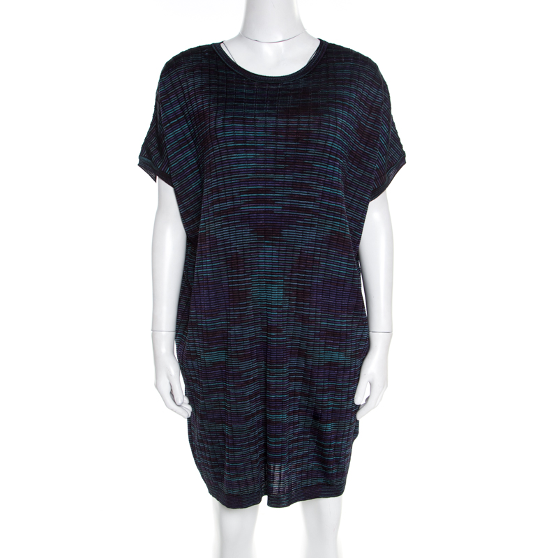 Image of M Missoni Multicolor Fleece Wool Blend Dolman Sleeve Shift Dress L