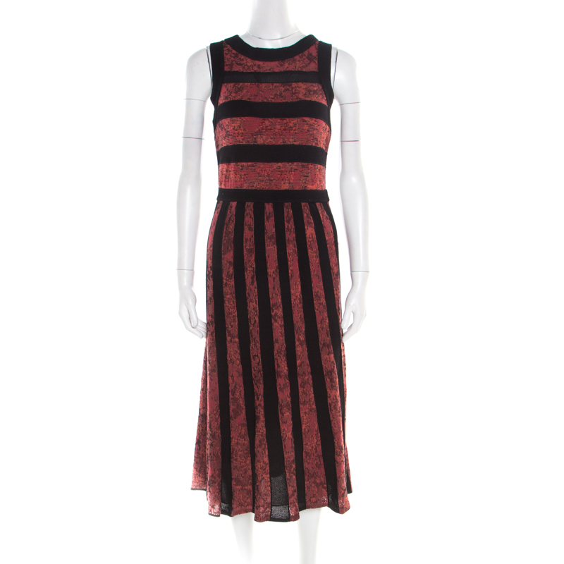 Image of M Missoni Marled Bicolor Mesh Insert Cut Out Detail Striped Sleeveless Dress M