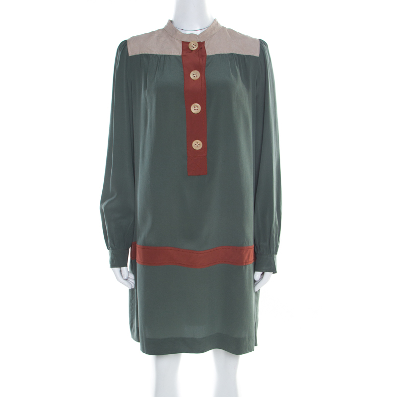 Image of M Missoni Colorblock Silk Long Sleeve Paneled Shift Dress L