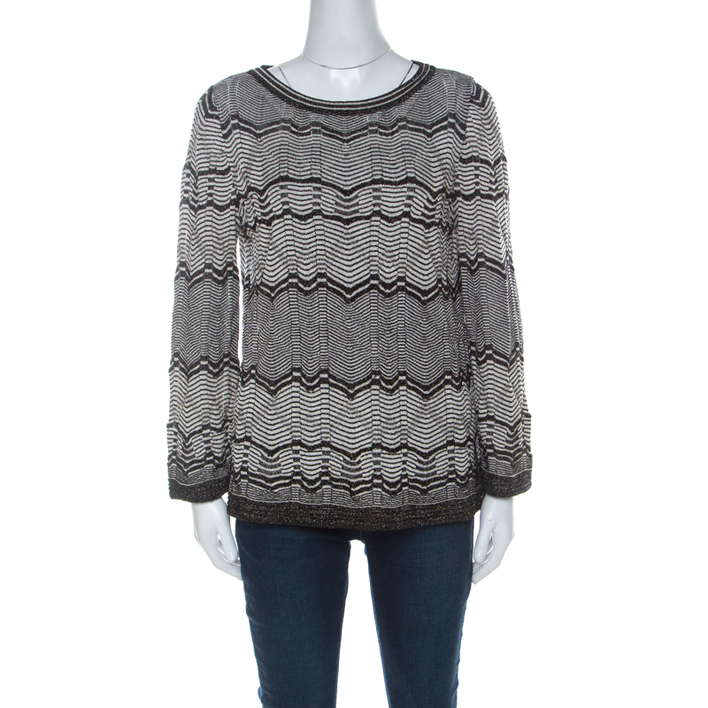 Image of M Missoni Monochrome & Lurex Chevron Knit Long Sleeve Top M