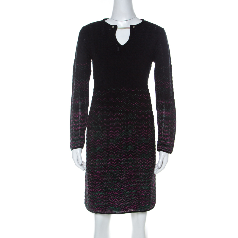 Image of M Missoni Multicolor Ombre Pattern Knit Long Sleeve Dress M