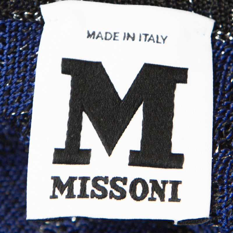 M Missioni Blue Metallic Knit Tie Shoulder Detail Maxi Dress S