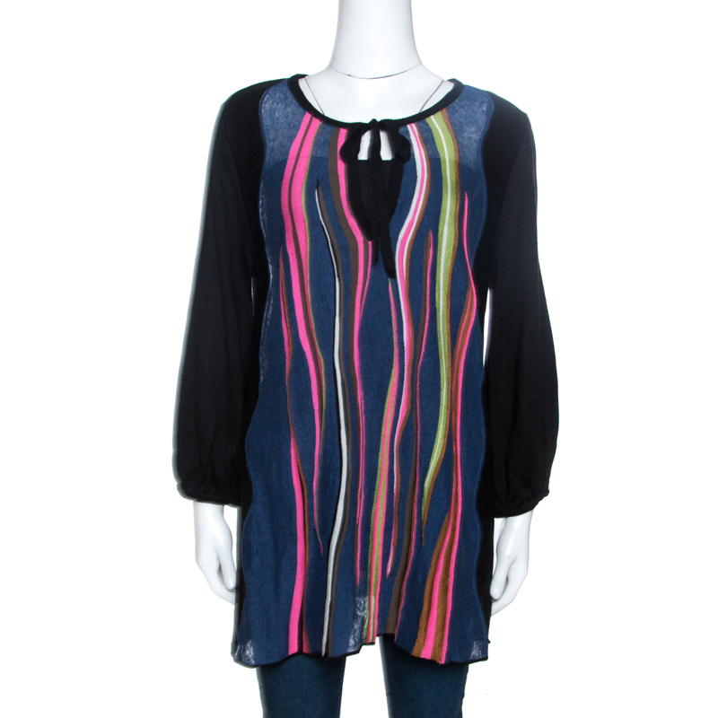 Image of M Missoni Black Knit Stripe Panelled Tunic Top M