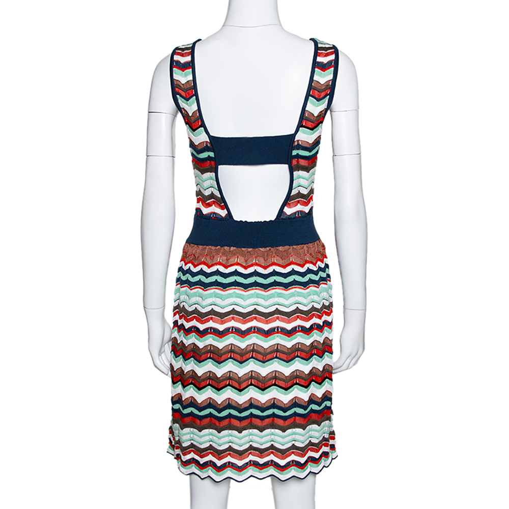 M Missoni Multicolor Patterned Knit Cut Out Detail Sleeveless Dress S