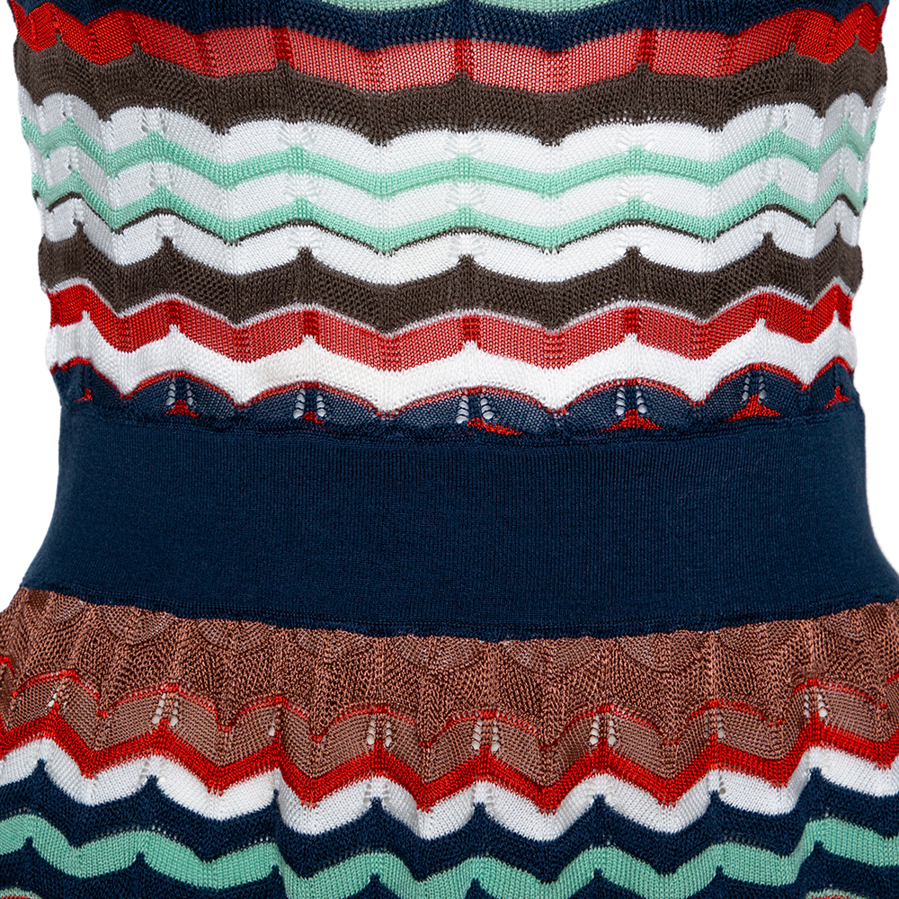 M Missoni Multicolor Patterned Knit Cut Out Detail Sleeveless Dress S