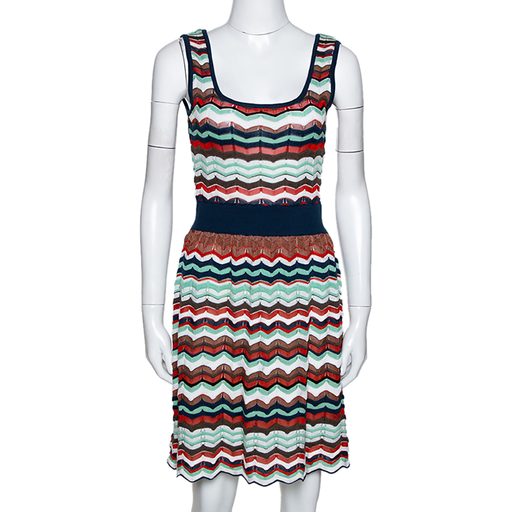 M missoni multicolor patterned knit cut out detail sleeveless dress s