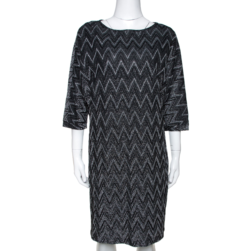 Image of M Missoni Monochrome Chevron Lurex Knit Shift Dress S