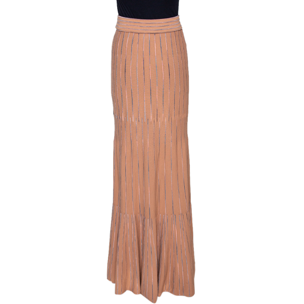 Image of M Missoni Dark Beige Striped Knit Maxi Skirt S