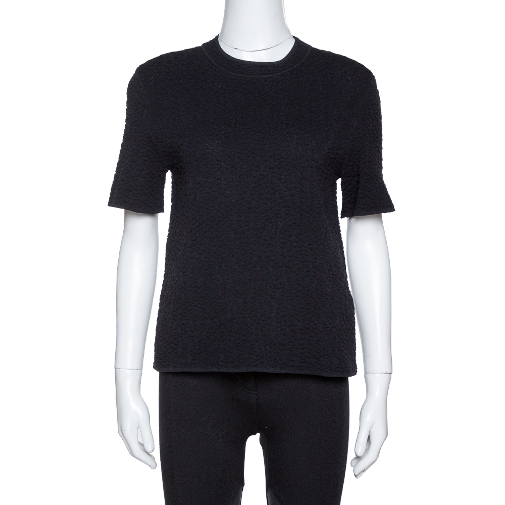 Image of M Missoni Black Textured Knit Crew Neck Top S
