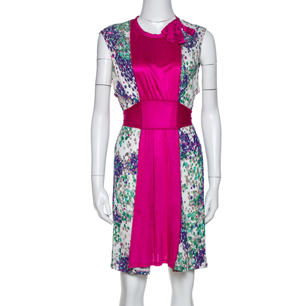 Image of M Missoni Magenta Printed Jersey Tie Back Sleeveless Dress L