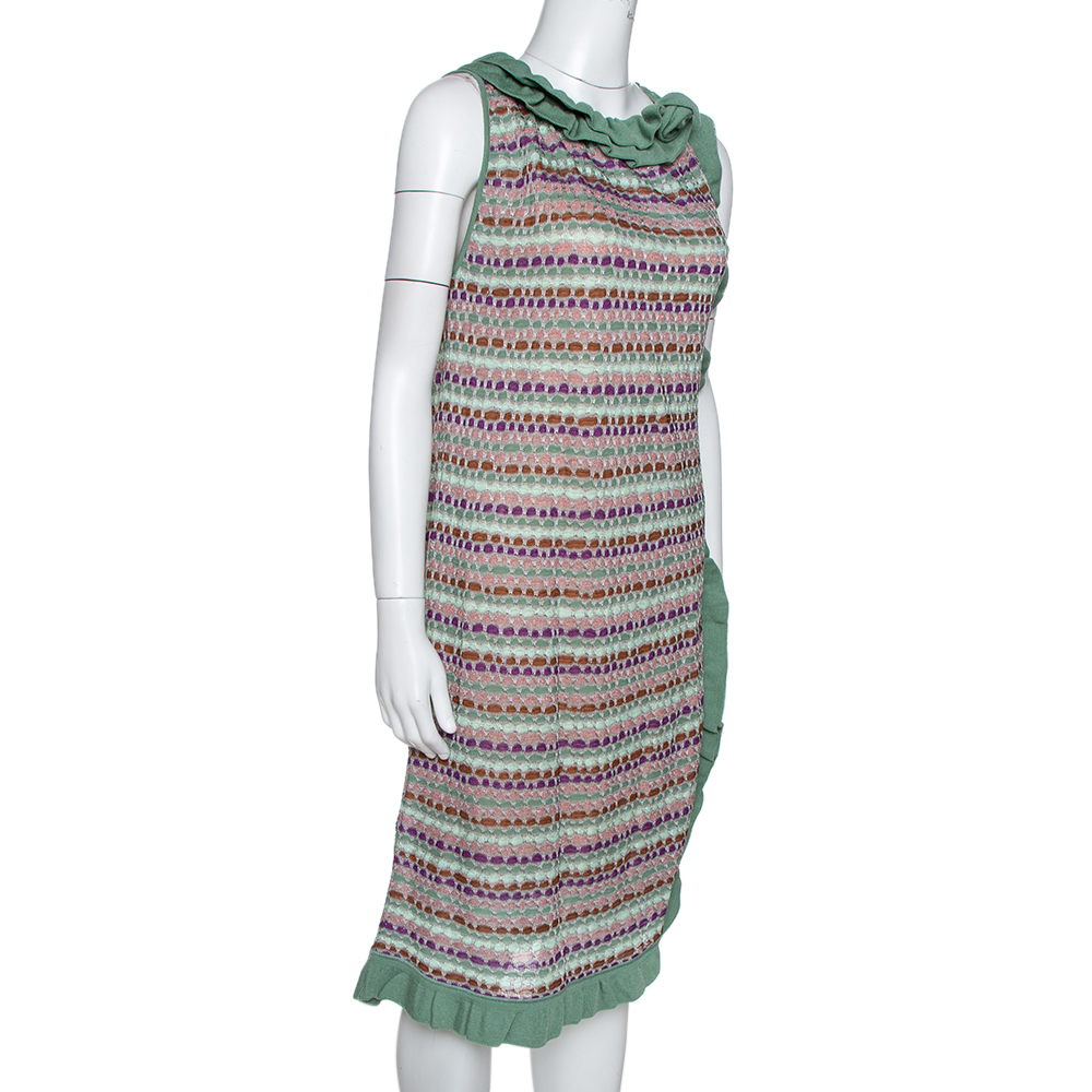 M Missoni Sage Green Wool Knit Ruffled Shift Dress M