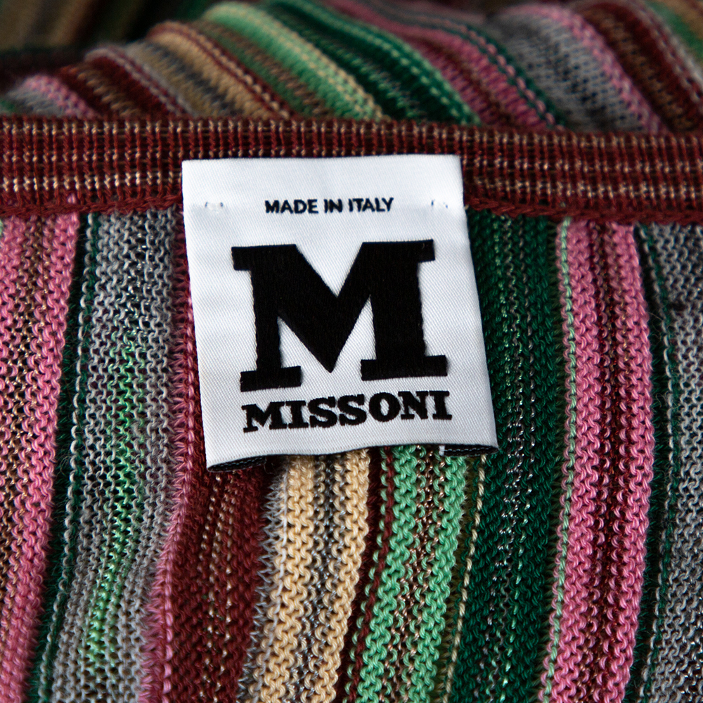M Missoni Multicolor Striped Rib Knit Sleeveless Belted Dress L