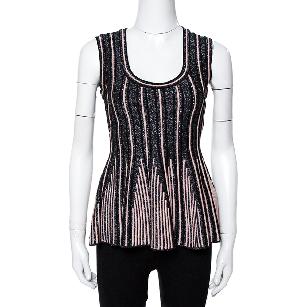 Image of M Missoni Black Lurex Ribbed Knit Peplum Top S