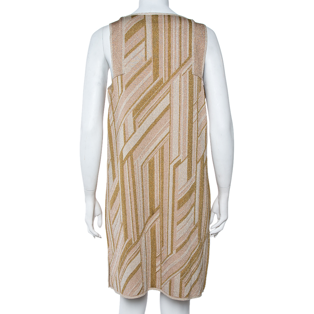 M Missoni Metallic  Zig Zag Pattern Knit Sleeveless Midi Dress L